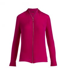 Elie Tahari Kailani Zip-Front Silk Blouse pink at Neiman Marcus